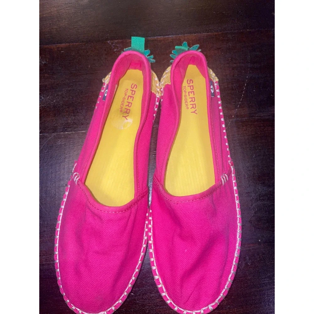Sperry Top‎ Sider SkySail Espadrille Flats Pink Pineapple Sequins Women US 5M
